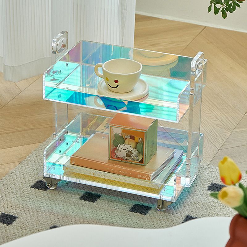 Modern Acrylic Rectangular End Table Double Tier Corner Table with Storage