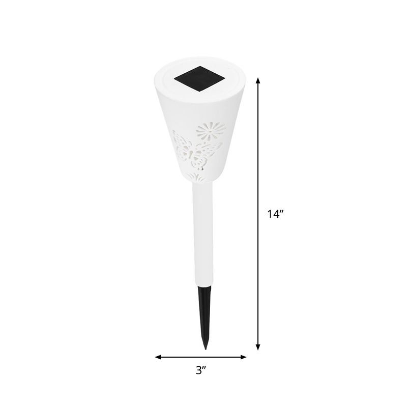 Plastic Cone Solar Ground Plug Lamp Modern LED White Pathway Light for Outdoor Lawn, 3 Packs
