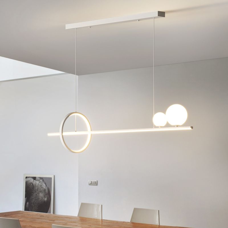 LED Island Lamp Strip Shape Island Hanging Lamp with Silica Gel Shade for Dining Room