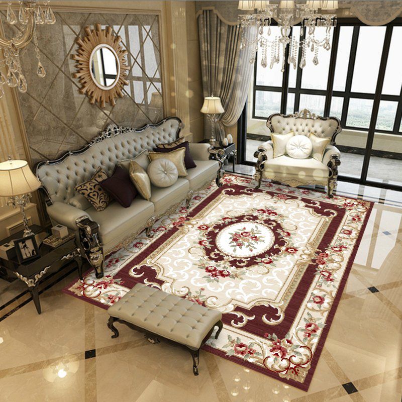 Red Graphic Rug Blending Contemporary Rug Washable Rug for Living Room