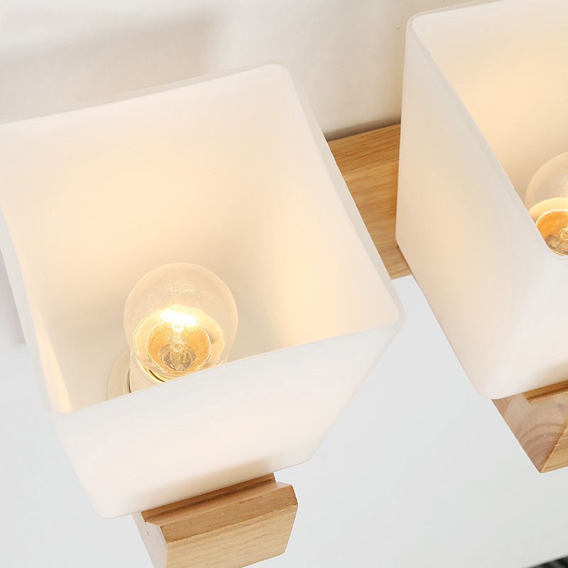 Einfachheit Trapezwand Wandleuchte hellweißes Glas Nachtwandmontage Beleuchtung mit Holzrückenplatte