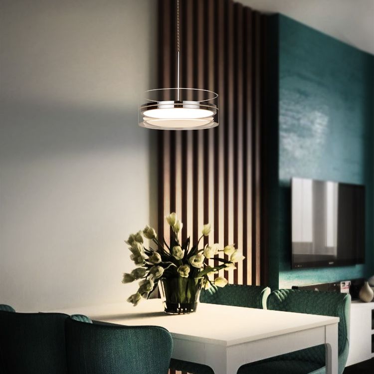Silber runde Suspensionsbeleuchtung Einfachheit klares Glas -LED -Anhänger für Esszimmer