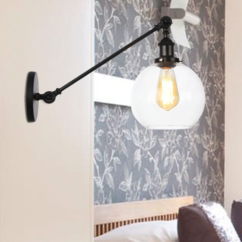 Clear Glass Globe Wandbeleuchtung Bauernhaus 1 Leuchttzimmer Leuchte in Schwarz/Messing/Bronze mit Arm, 8 "/12" l
