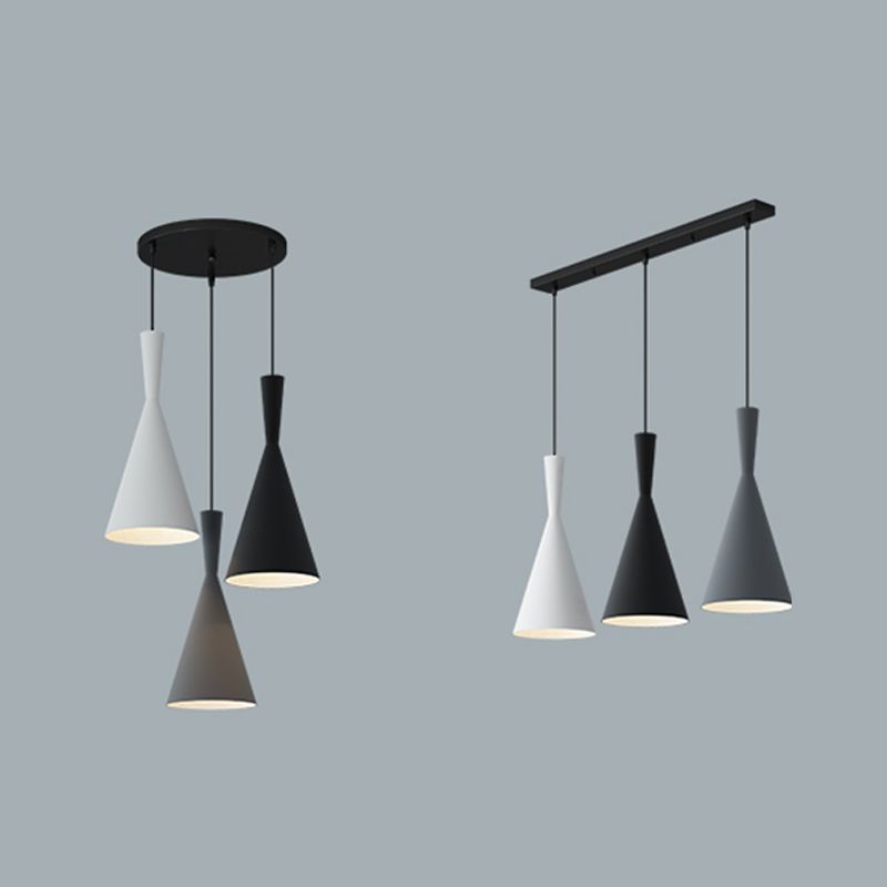 Forme de cône en métal Lumières suspendues modernes style 3 lumières suspendues à la chambre à coucher