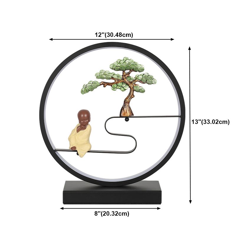 1-Light Circle Table Lamp Contemporary Metal Nightstand Lamps for Bedroom