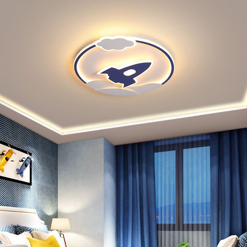 Modern Rocket Flush Mount Ceiling Light Fixture Metal LED Bedroom Flushmount Lighting in Blue