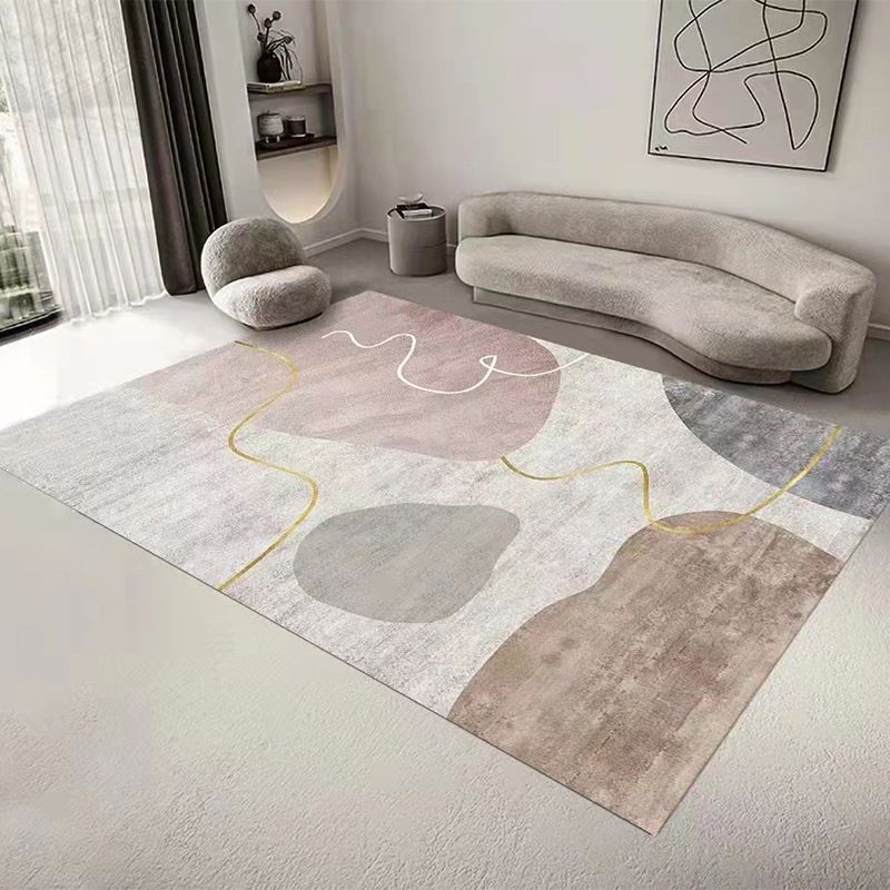Grey Color Block Rug Polyester Nordic Rug Washable Rug for Drawing Room