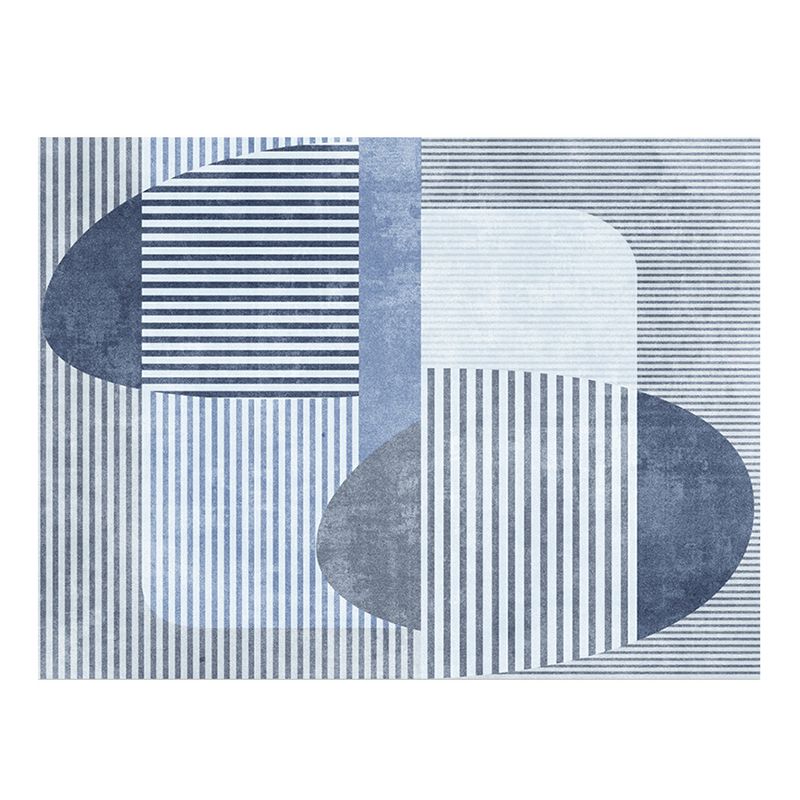 Light Blue Modern Rug Polyester Abstract Graphic Rug Non-Slip Backing Rug for Drawing Room
