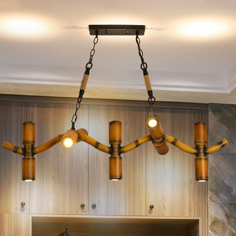 Metal Brown Island Lighting Fixture Wave 10 Lights Factory Pendant Light with Pipe Shade and Rope