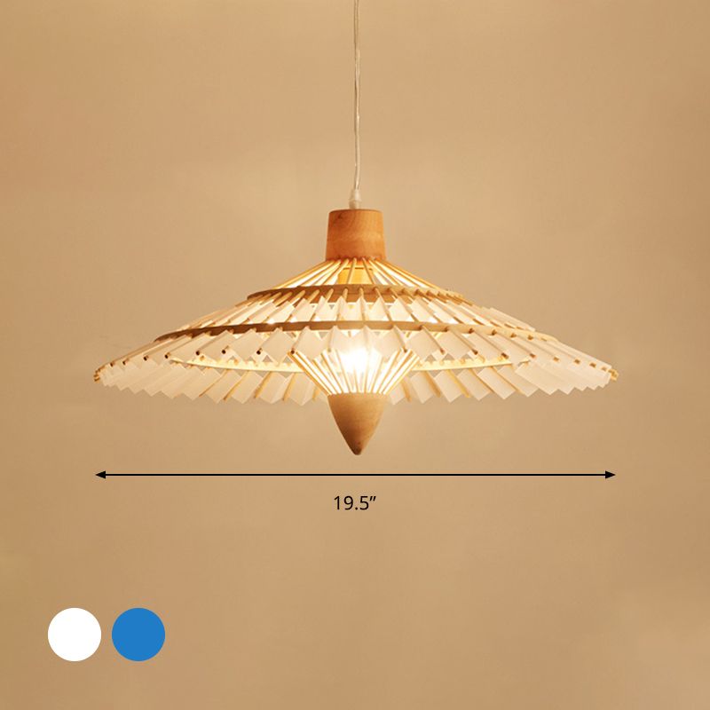 19.5"/23.5"/27.5" W Asia Umbrella Shaped Bamboo Ceiling Light 1 Light Pendant Lighting in White/Blue