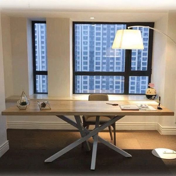 Modern Brown 84 in Wood Dining Table Rectangle Dining Table for Kitchen