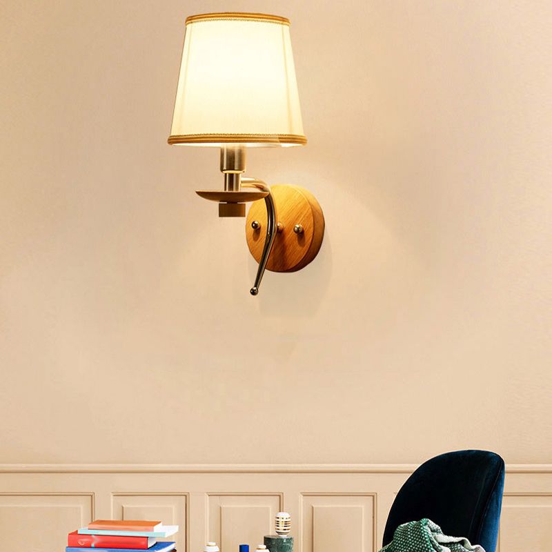 Modernist Wall Sconce Tapered Wall Light Fixture with Fabric Shade for Bedroom