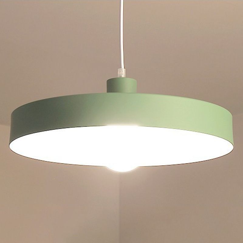 Modern Nordic Macaron Hanging Lamp Wooden Barn Single Pendant Light with Metal Shade