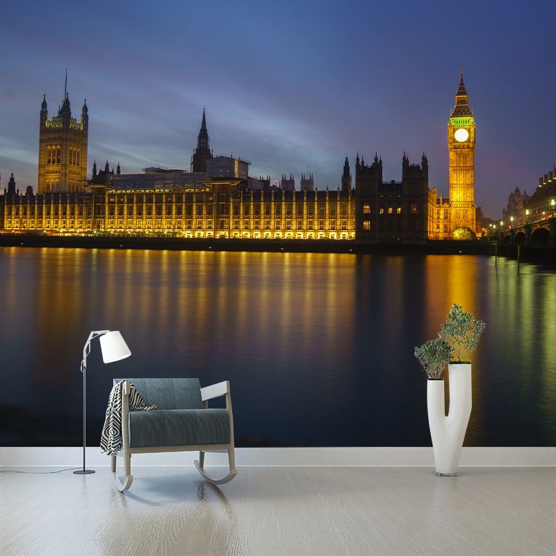 Night View of British Cities Mural Wallpaper Meeting Room Decoration, Water-Resistant