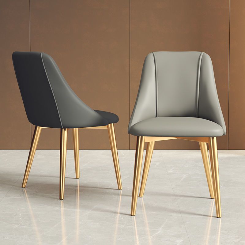 Faux Leather Dining Chair Parsons Armless Side Chair with Metal Legs