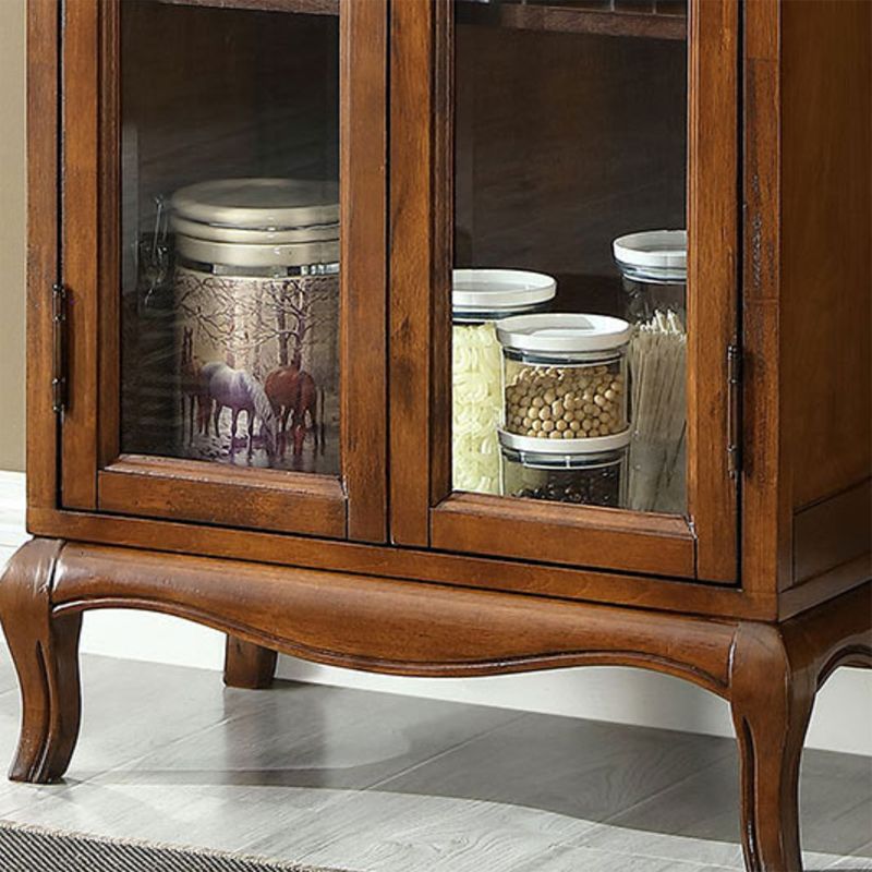 Traditional Rubber Wood Display Stand Glass Doors Hutch Cabinet with Doors for Dining Room