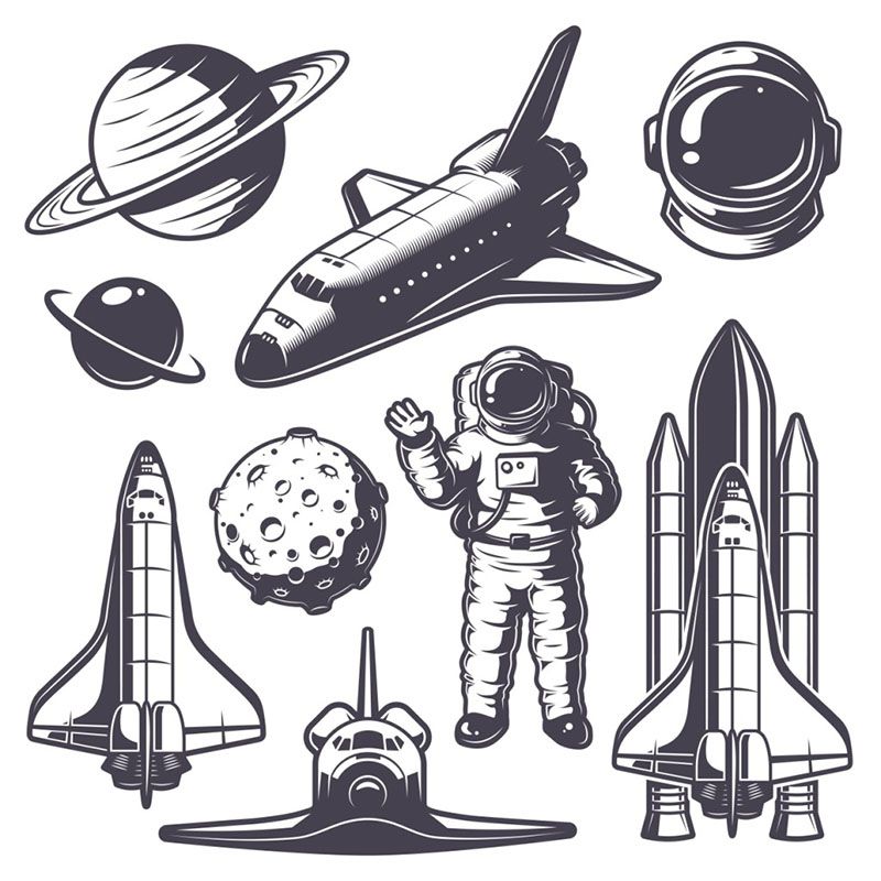 Kids Cosmos Spaceship Wall Mural Soft Color Waterproofing Wall Art for Boys Room