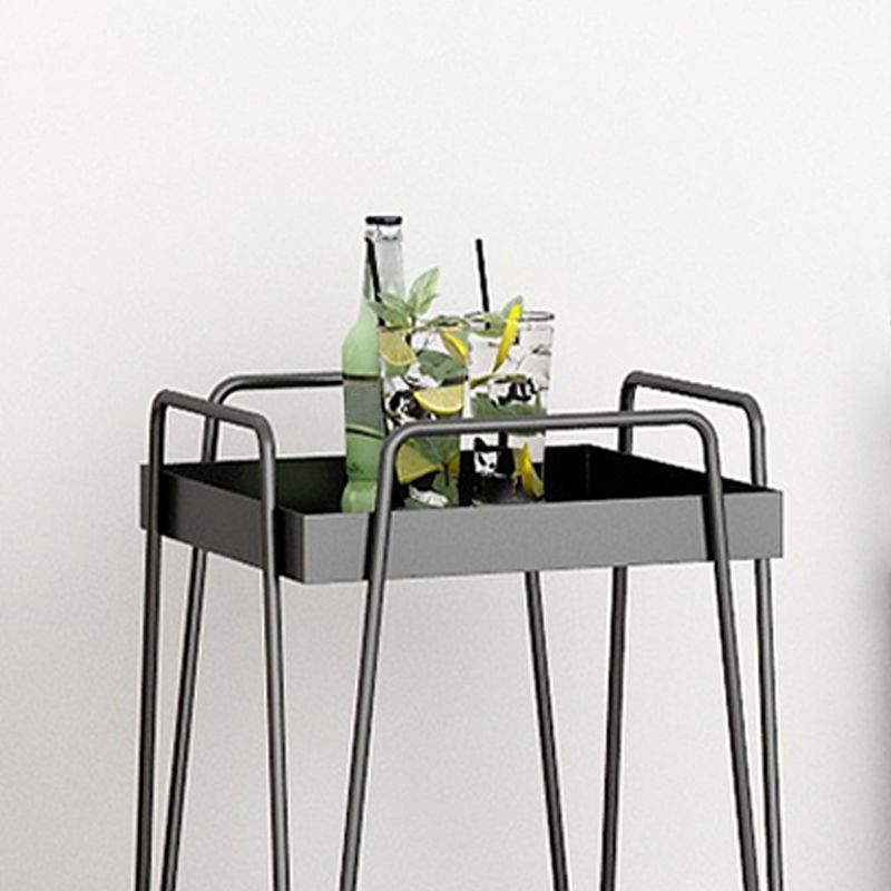 Mid-Century Square Corner Table Metal Tray Top Side End Table with Storage