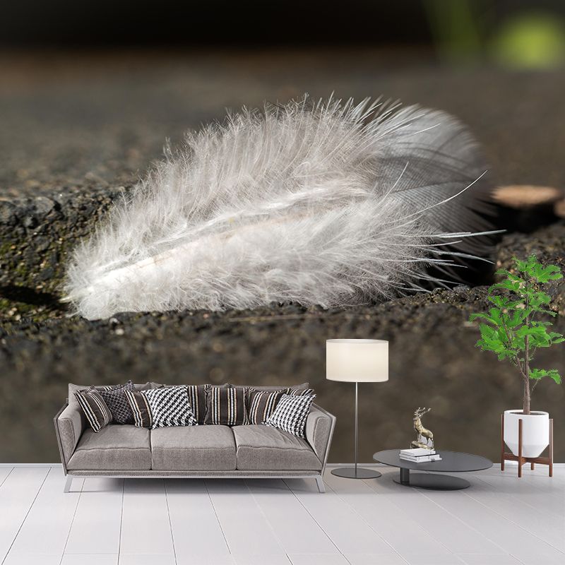 Soft Color Light Feather Mural Wallpaper Wall Covering for Dining Room