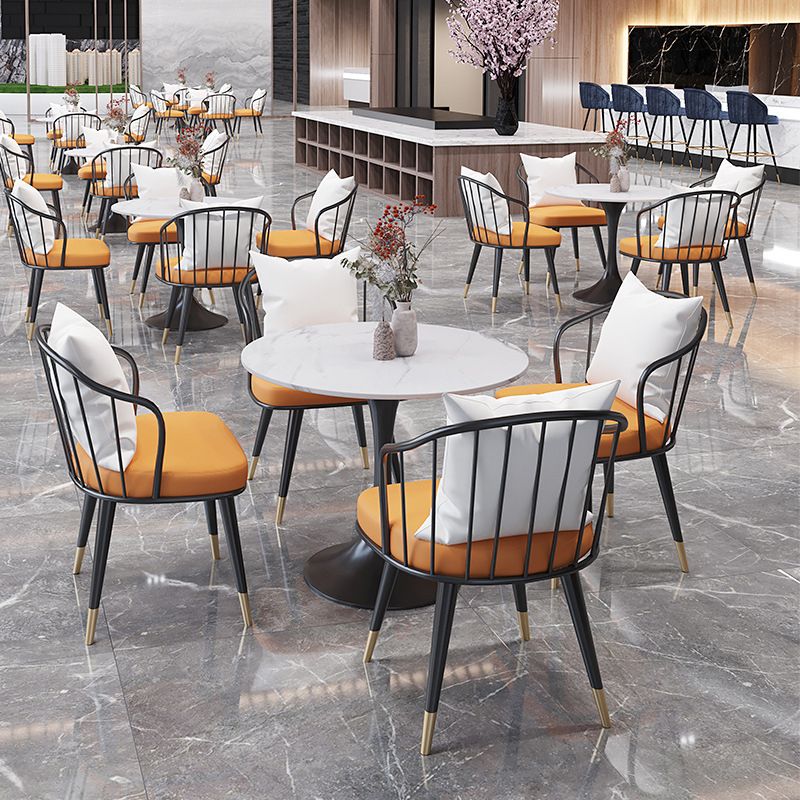 Metal Traditional Luxury Round Table White Sintered Stone Top Table with Tulip Base