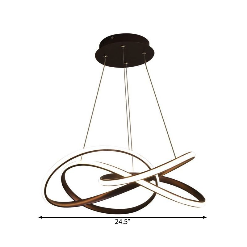 Twisting Round Kitchen Chandelier Lamp Metallic LED Modern Pendant Lamp Fixture in Gold/Coffee, Warm/White Light