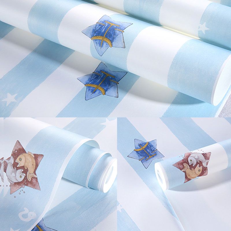 33' x 20.5" Minimalist Wallpaper Roll for Children's Bedroom with Cartoon Star and Stripe Design in Soft Color