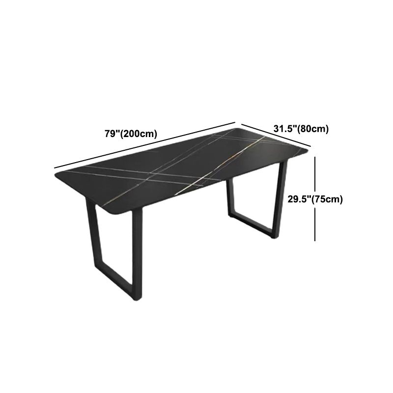 Rectangle Black Base Dining Table Modern Stone Double Pedestal Table