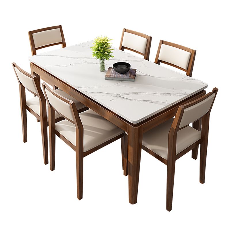 Moderne stijl eettafel set witte sintered stenen eettafel met massieve houten basis