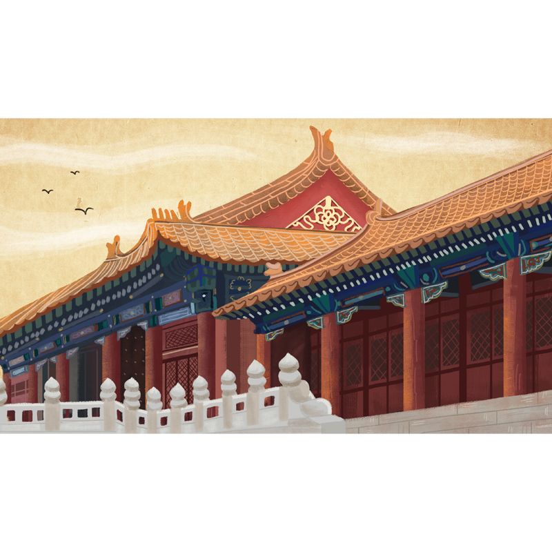 Chinese Imperial Palace Wallpaper Mural Non-Woven Waterproof Yellow Wall Decor for Home