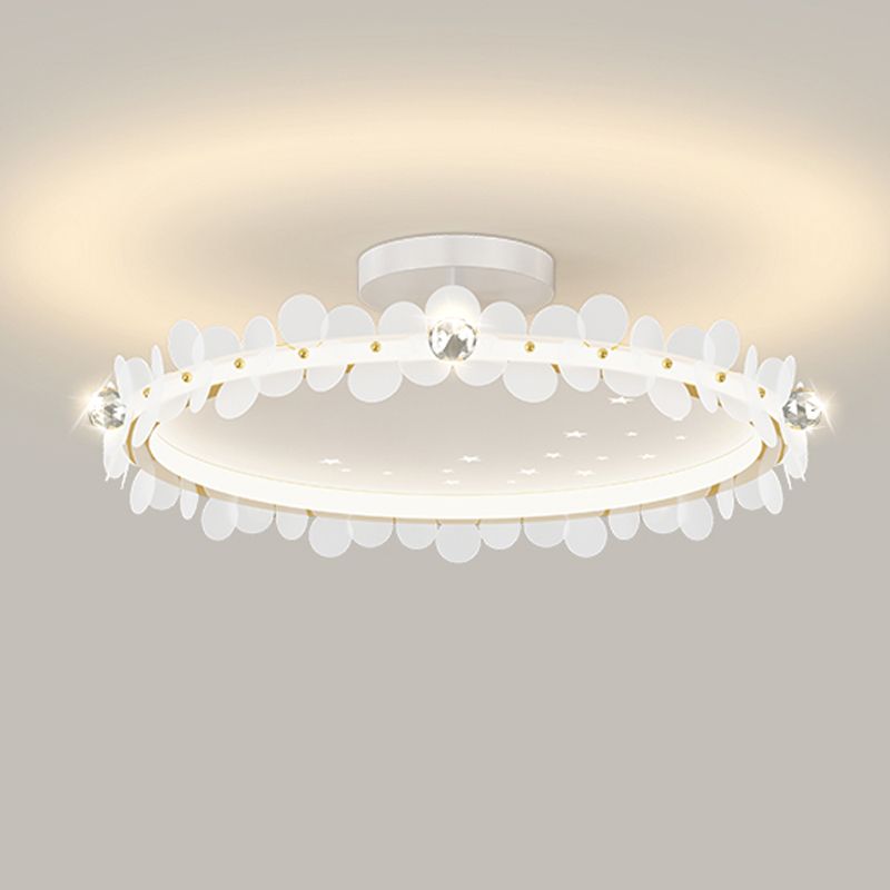 Modern Crystal Flush Mount Circle Shape Ceiling Light with Plastic Shade for Living Room
