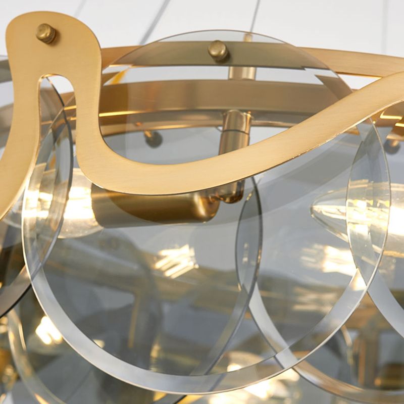 Postmodern Circles Suspended Lighting Fixture Glass Restaurant Island Light in Brass