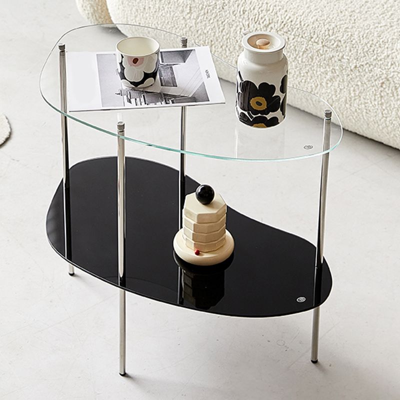 Modern Glass 2-shelf Side Table 4 Legs Sofa Side Accent Table