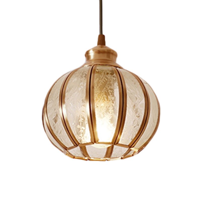 Textured Glass Sphere Cluster Pendant Light Retro 1/3 Bulbs Brass Hanging Lamp with Round/Linear Canopy