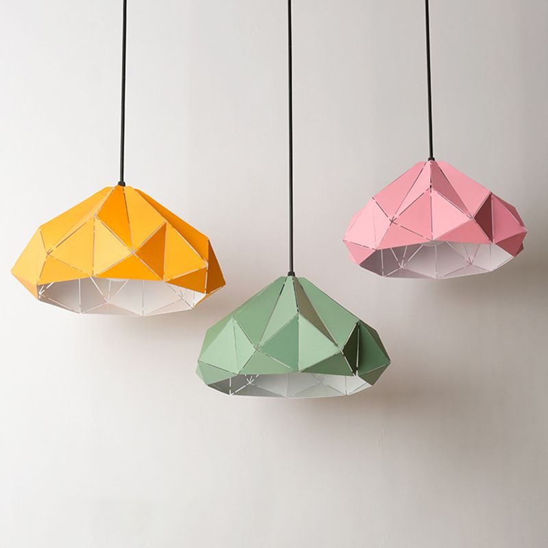Geometric Shape Metal Hanging Lamp Nordic Macaroon Style 1-Light Pendant for Kitchen Bedroom