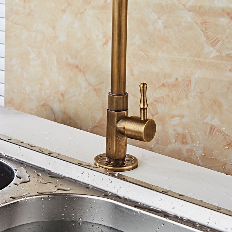 Traditional Kitchen Faucet Copper Gooseneck Gold Single Handle Standard Kitchen Faucets