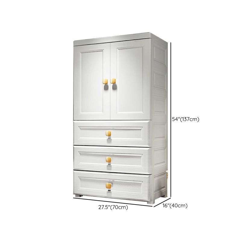 White Plastic Armoire, 2-Door Wardrobe With 2-Drawers and Clothing Rod