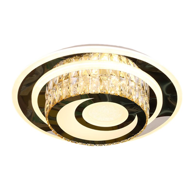 Drum Beveled Crystal Close to Ceiling Lamp Simple LED Guest Room Flushmount Light in Stainless Steel