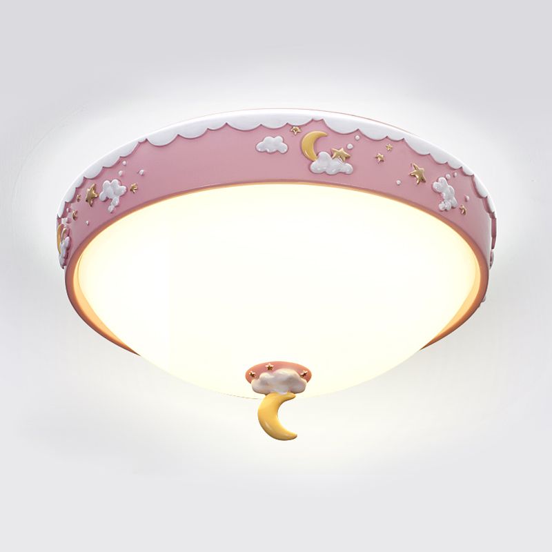 Acrylic Waterdrop Flush Light Contemporary Pink/Blue Cloud Pattern LED Ceiling Flush Mount with Moon and Star Design