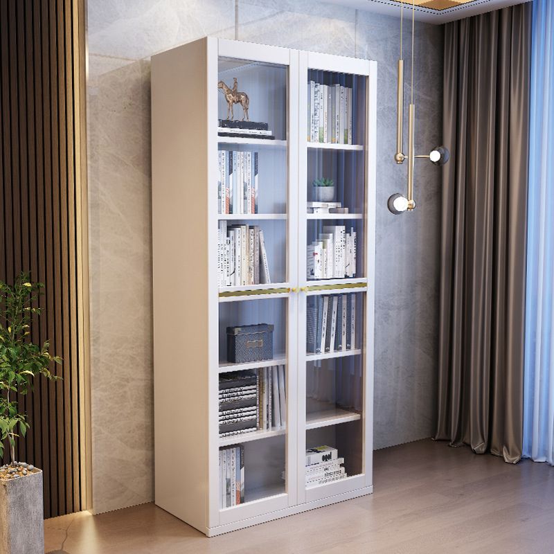 Glass Door Accent Cabinet Rubberwood Cabinet with 2 Doors and 5 Shelves