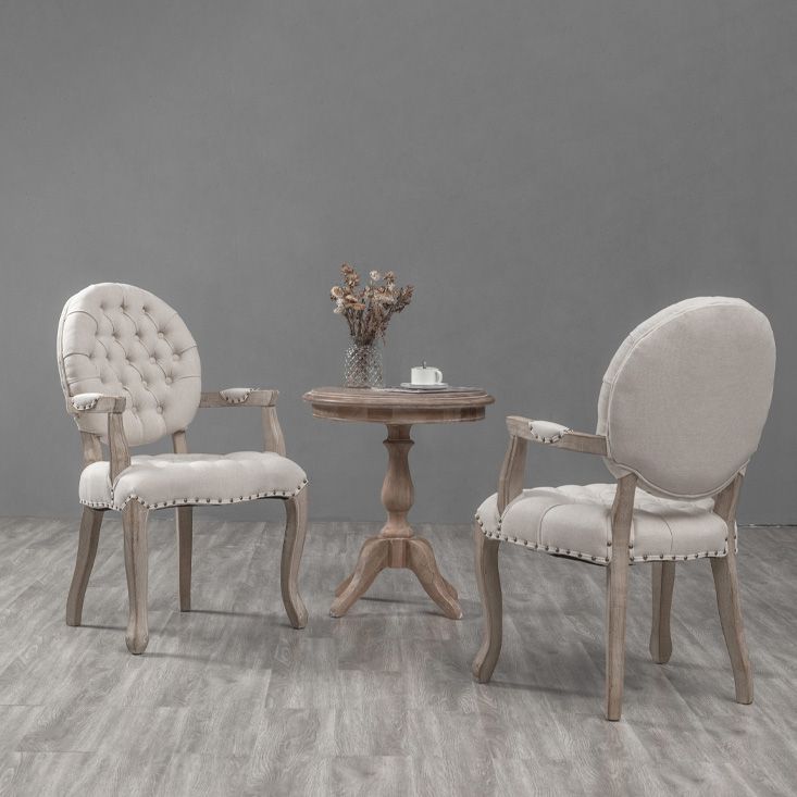 Farmhouse Wood Dining Chair Upholstered Arm Chair with 4 Grey Legs for Dining Room