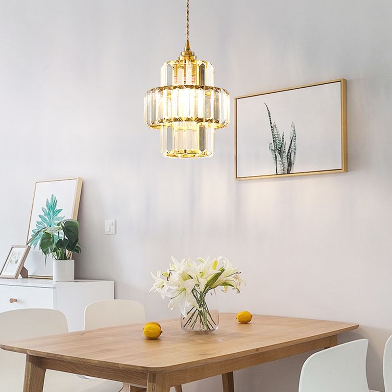 Prismatische K9 -Kristalldecke Anhänger Licht Modernismus Zylindrisch hängende Licht zum Esstisch