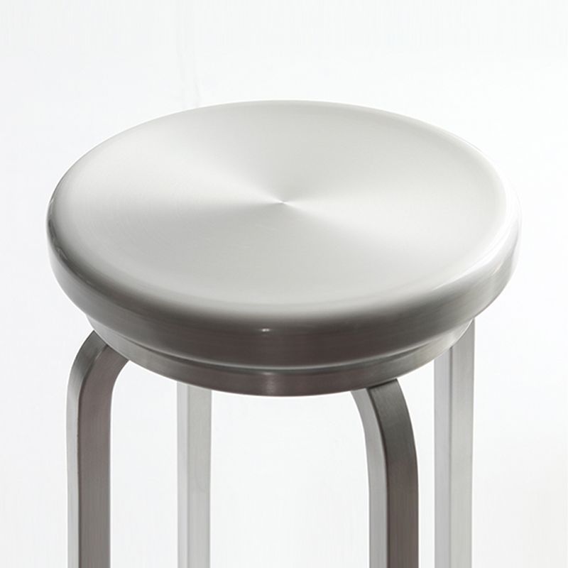 Industrial Silver Armless Counter Stool Aluminum Round Seat Footrest Counter Chair