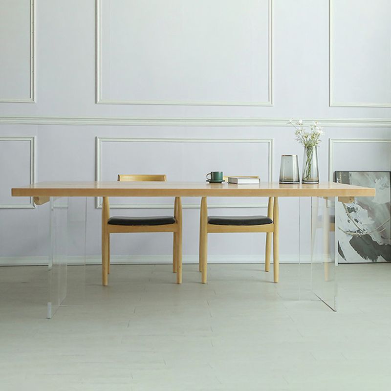 Pine Solid Wood Dining Table Rectangle Dining Table with Double Pedestal Base