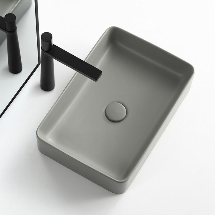 Modern Bathroom Sink Porcelain Rectangular with Pop-Up Drain Vessel Lavatory Sink
