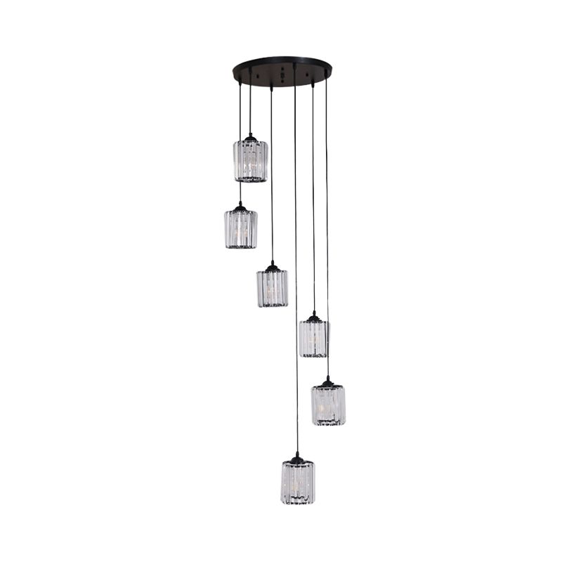 Zylinder Cluster Anhänger Licht minimalistischer klarer Kristallschwarz -Drop -Lampe für Treppen