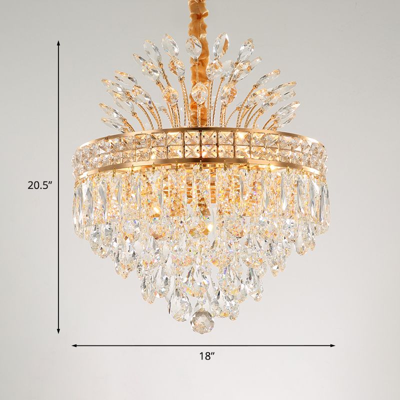 Gold 9 Lampenlampen Kronleuchter Leuchte zeitgenössische klare kristall konische Anhänger für Schlafzimmer