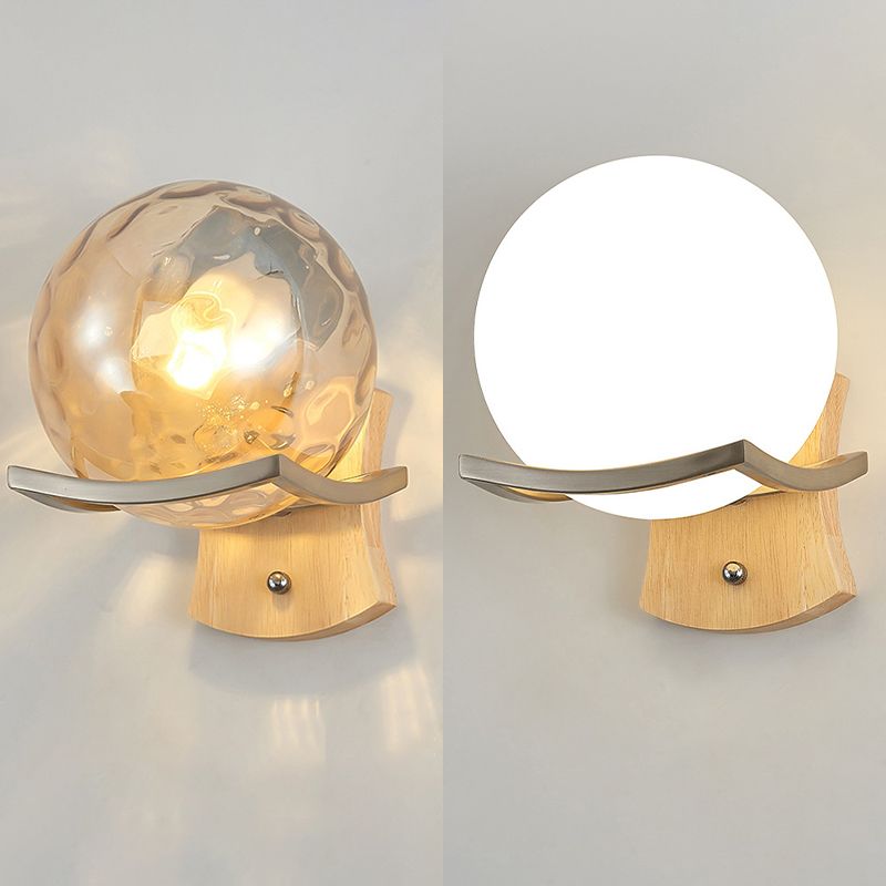 Modern Style Spherical Shape Wall Sconce Glass 1 Light Sconces for Bedroom