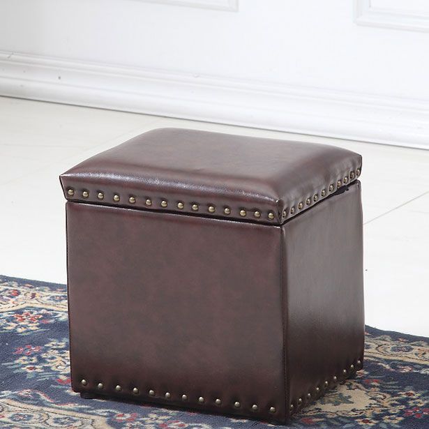 Modern Black Ottoman Leather Rectangle Ottoman for Living Room
