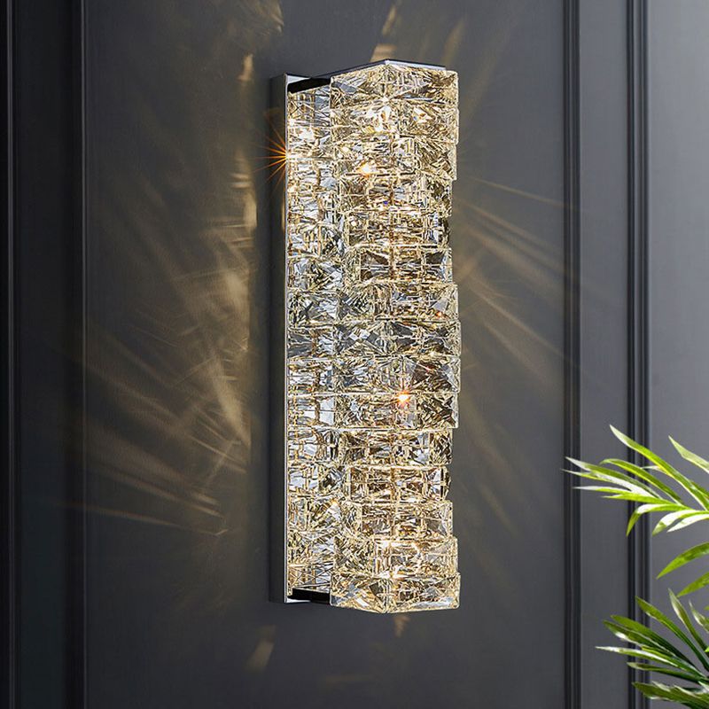 Light Luxury Wall Light Rectangle Shape Wall Lamp with Crystal Shade for Bedroom