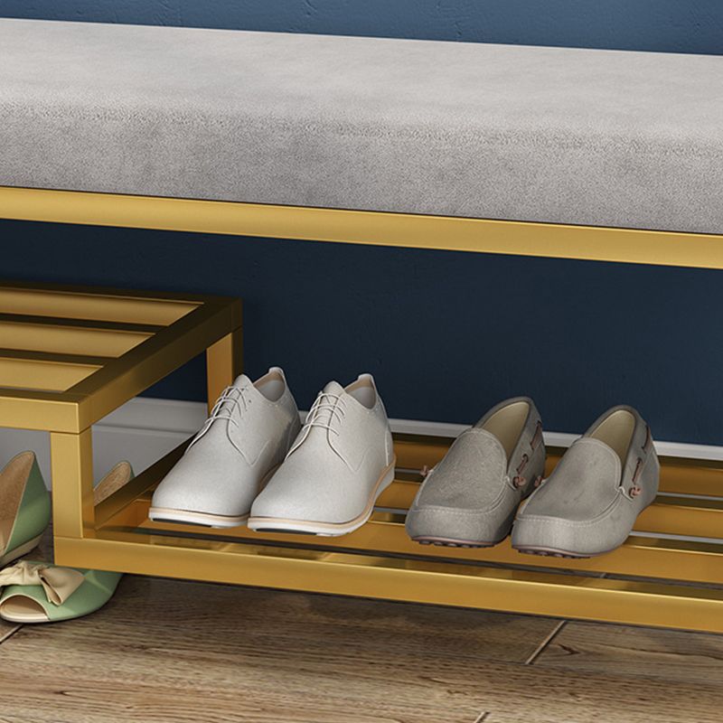 Metal Cushioned Included Bench Contemporary Accent Bench with Shelves